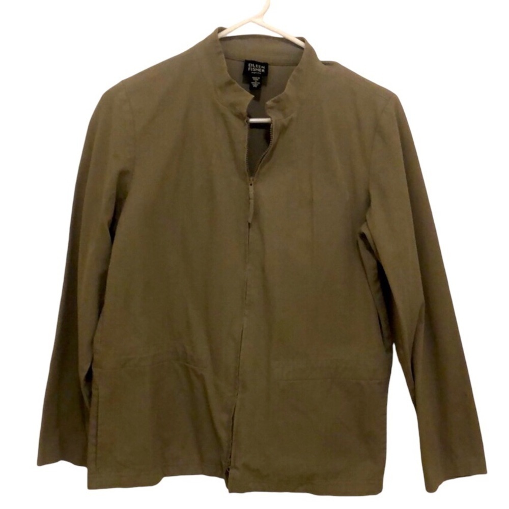 Eileen Fisher Tan Cotton Full Zip Jacket Petite Size Small